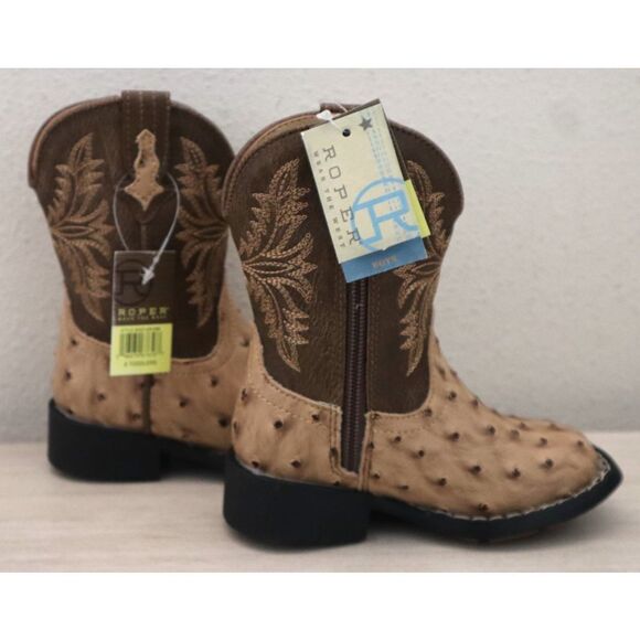 Roper 09-017-1224-3500 Toddler Kids Sz 6M Tan PU Leather Jed Cowboy Boots - Picture 8 of 16